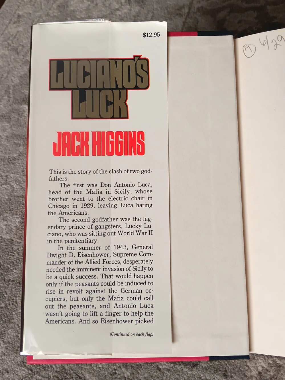1981 Jack Higgins Luciano's Luck First Edition Hardcover | Stein & Day |